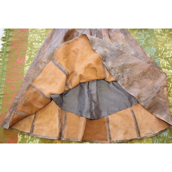 VTG Handmade Leather Midi Skirt Psychedelic pattern Pockets Y2K Cowgirl Size M? - Picture 8 of 12